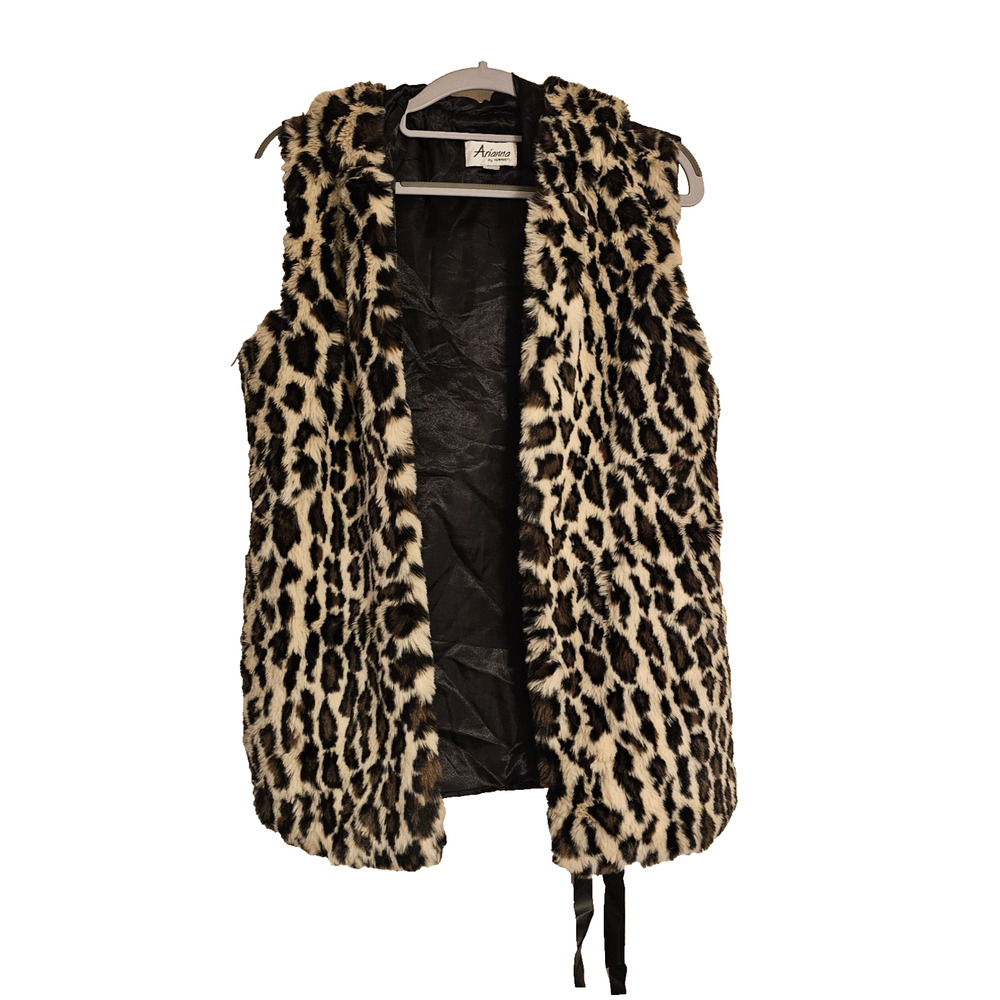 Arianna Leopard Faux Fur Vest Hooded Animal Print Belted Women One Size